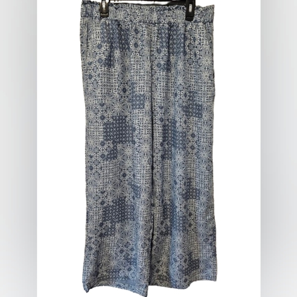 Jane & Delancey Blue and White Pull On Wide Leg Pants Womens Size 1X NWT - Picture 1 of 10